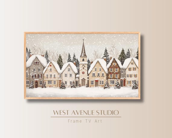City Christmas Art Print, Scandinavian Winter Village