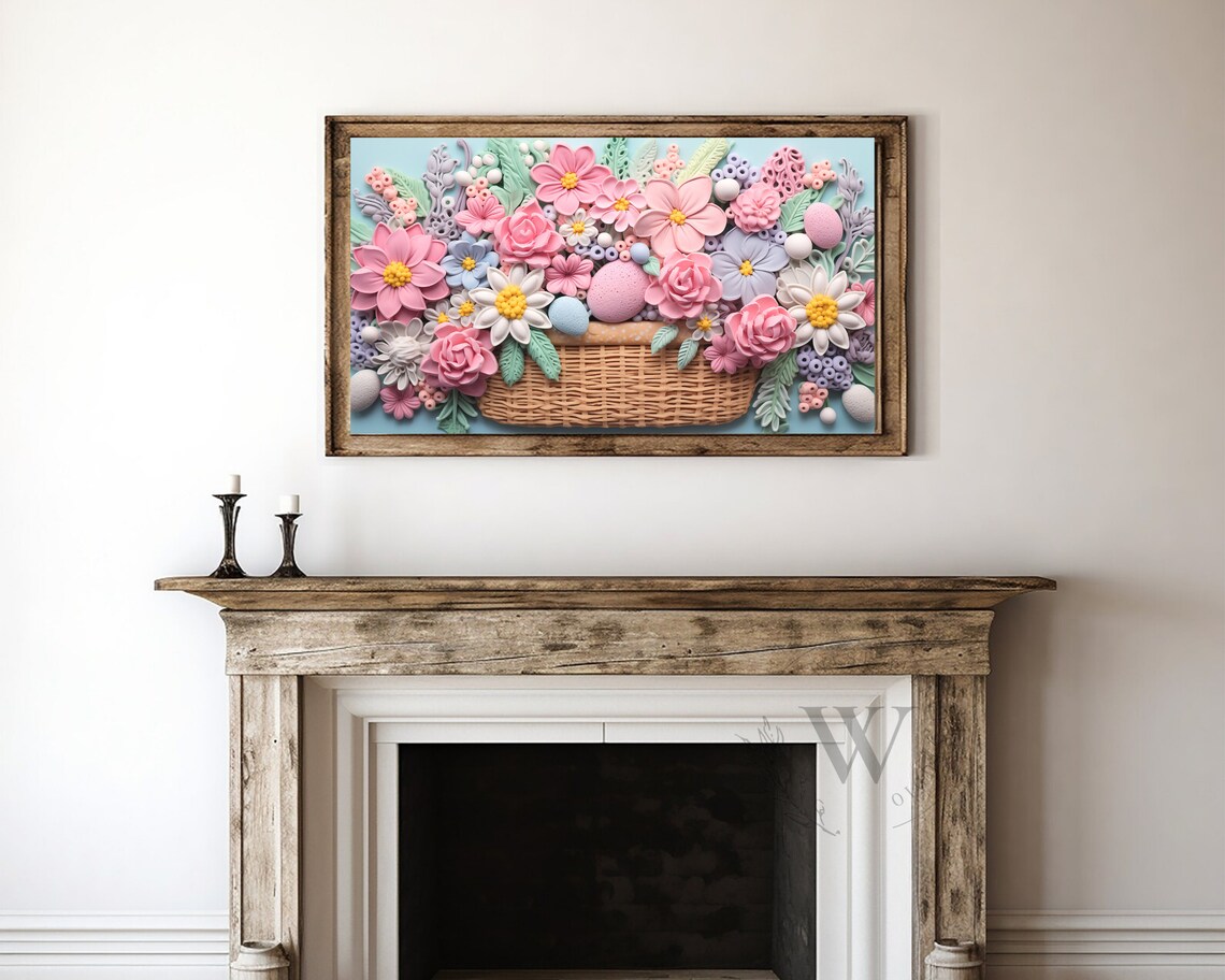 Easter Pastel Flower Basket 3D Textured Spring Eggs Floral Wall Art Poster - Image 4