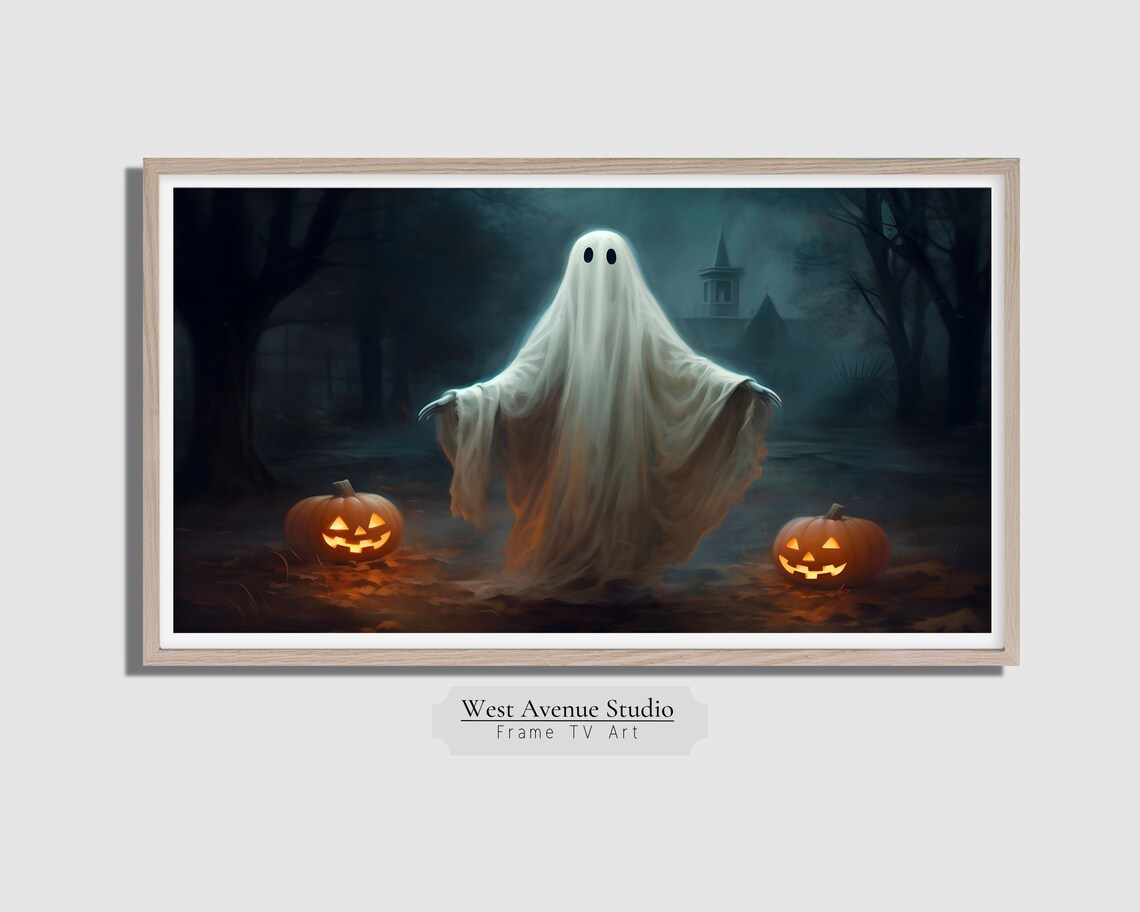Sheet Ghost in Haunted Woods Night Jack O Lanterns Spooky Halloween Poster - Image 2