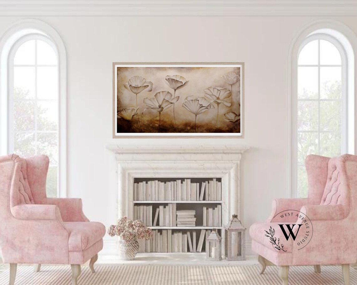 Beige Poppies Earth Tone Textured Neutral Floral Vintage Wall Poster - Image 2