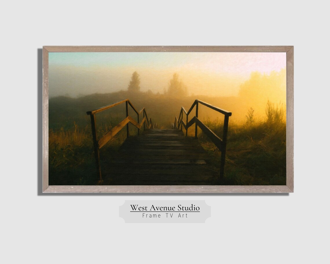 Wooden Boardwalk Into Golden Morning Fog Sunrise Landscape Photo Poster