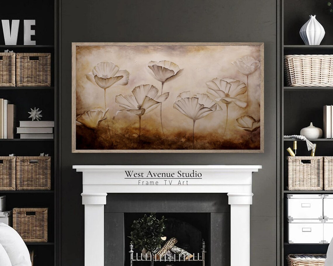 Beige Poppies Earth Tone Textured Neutral Floral Vintage Wall Poster - Image 3