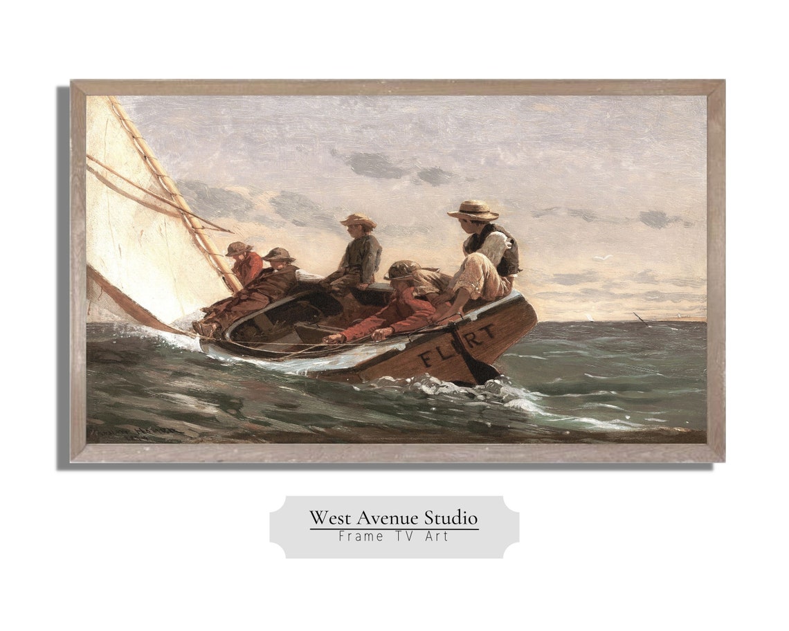 Frame Tv Art Summer Seascape Vintage Oil Painting Nautical Tv Art Summer Boats Summer Tv Art Circa 1893 Instant 297 - Image 3