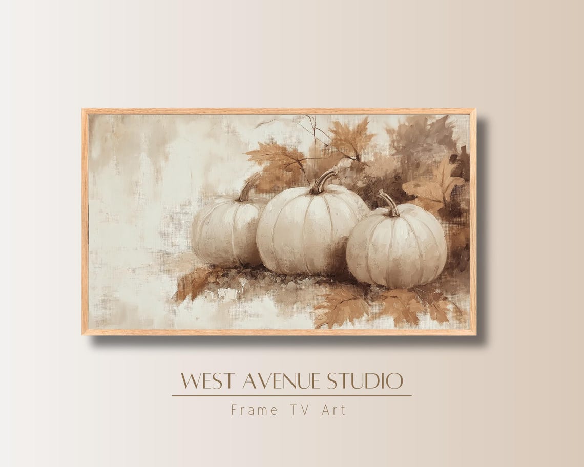 Rustic White Pumpkin Trio Beige Fall Farmhouse Neutral Wall Art Poster