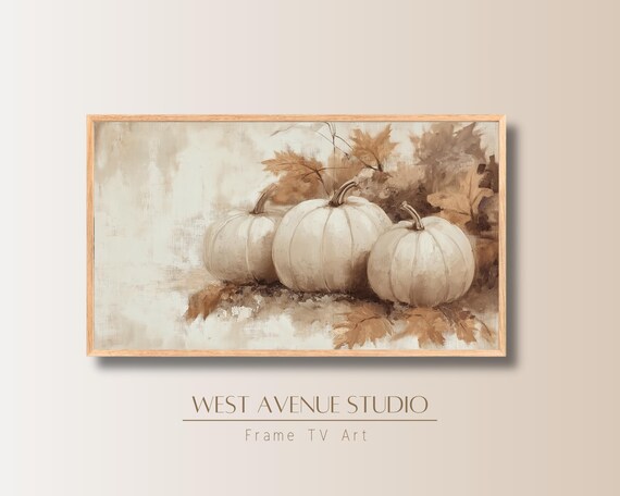Rustic White Pumpkin Trio Beige Fall Farmhouse Neutral Wall Art Poster
