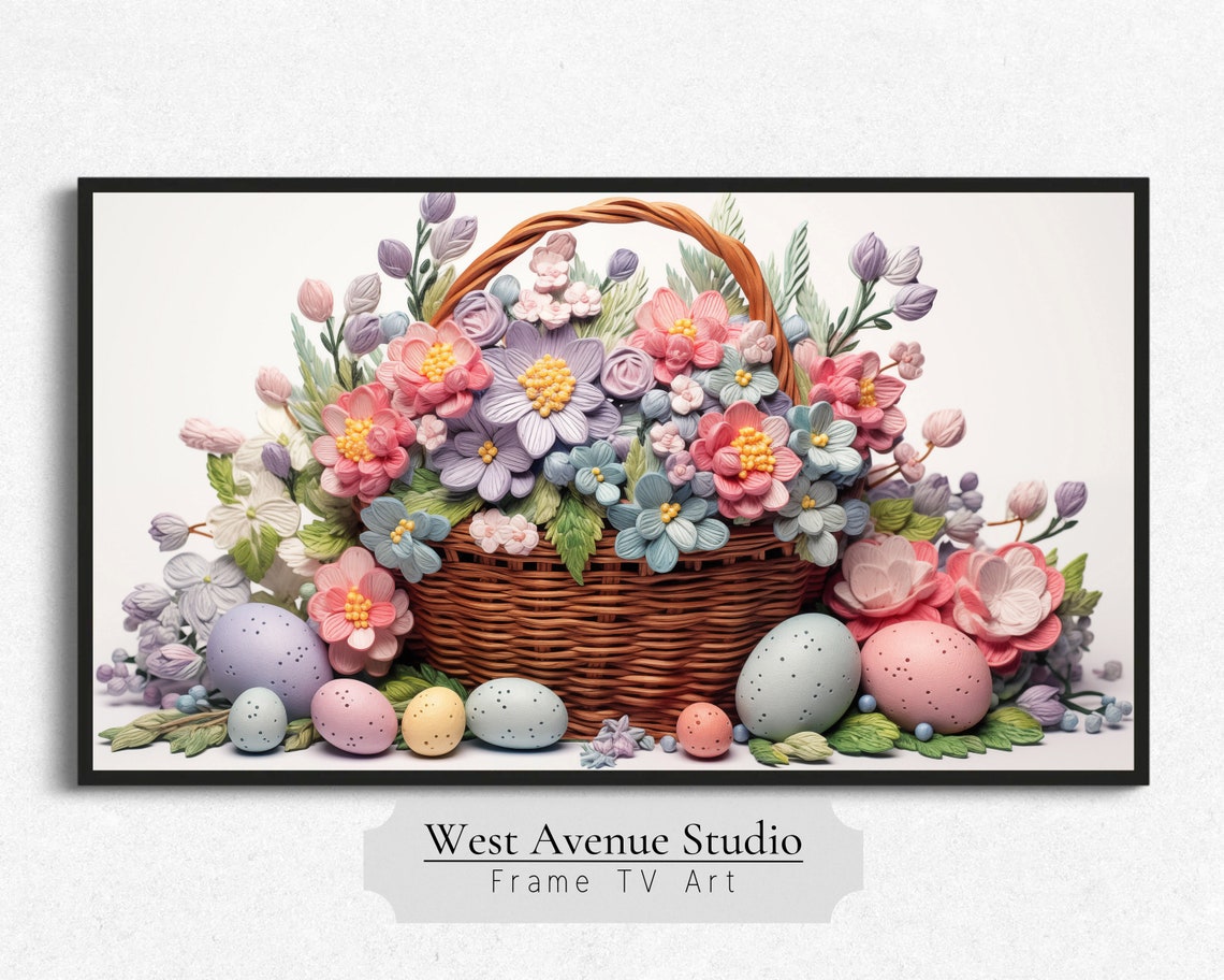 Easter Flower Basket With Pastel Eggs 3D Spring Floral Wall Art Poster - Image 2
