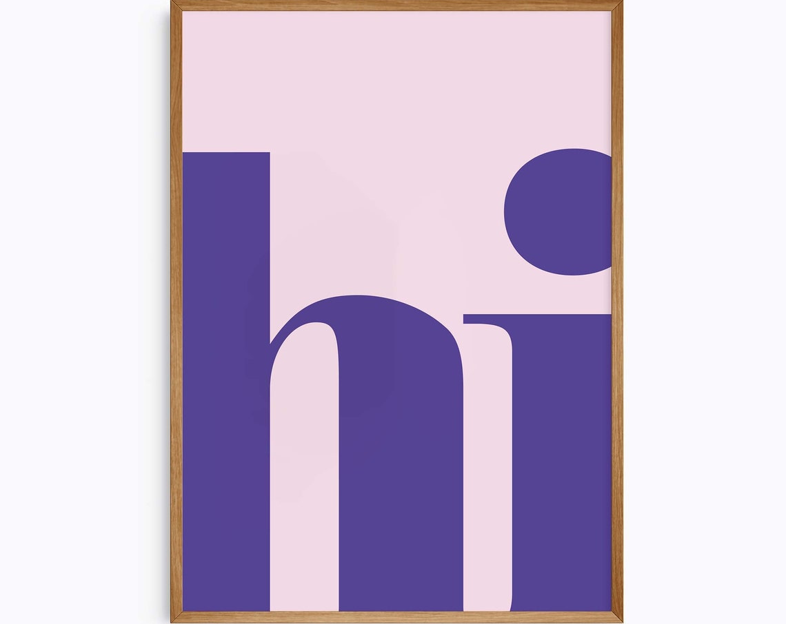 Hi Purple Typography Minimalist Pink Room Decor Greeting Art Poster