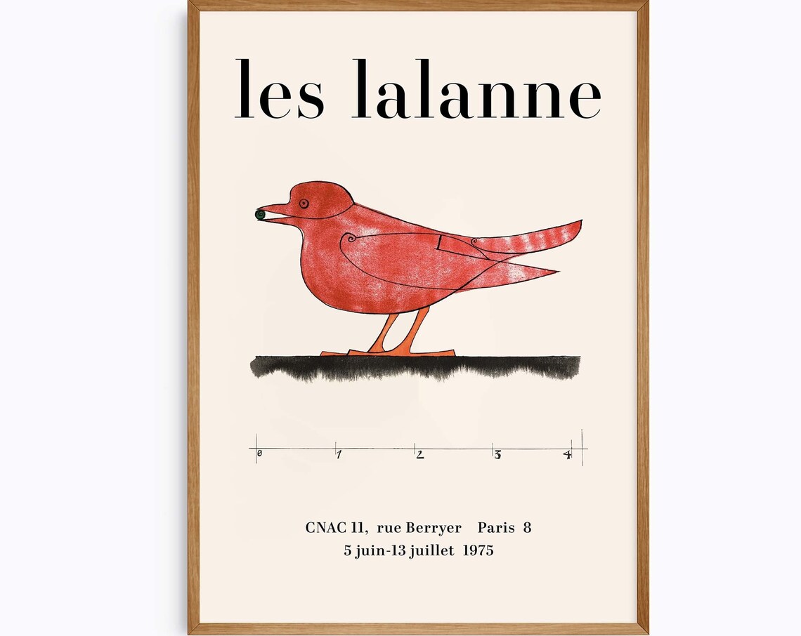 Les Lalanne Red Bird Paris Exhibition Vintage French Art Poster