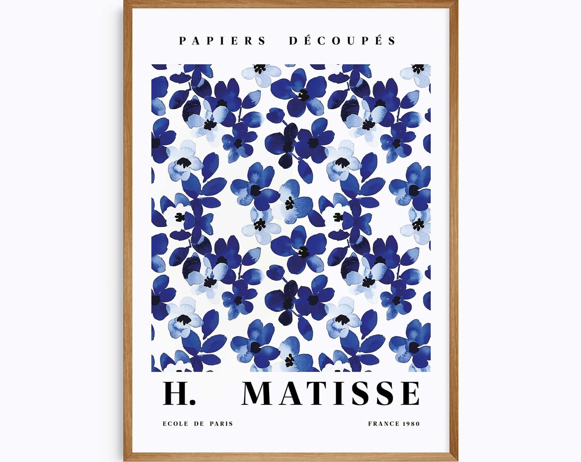 Blue Matisse Poster Ecole De Paris Elegant Print Botanical Wall Art Chic Matisse Flower Wall Art Prints