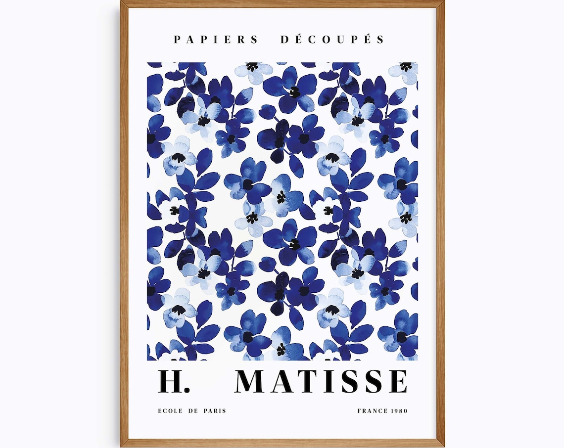 Matisse Papiers Decoupes Blue Floral Vintage Exhibition Art Poster