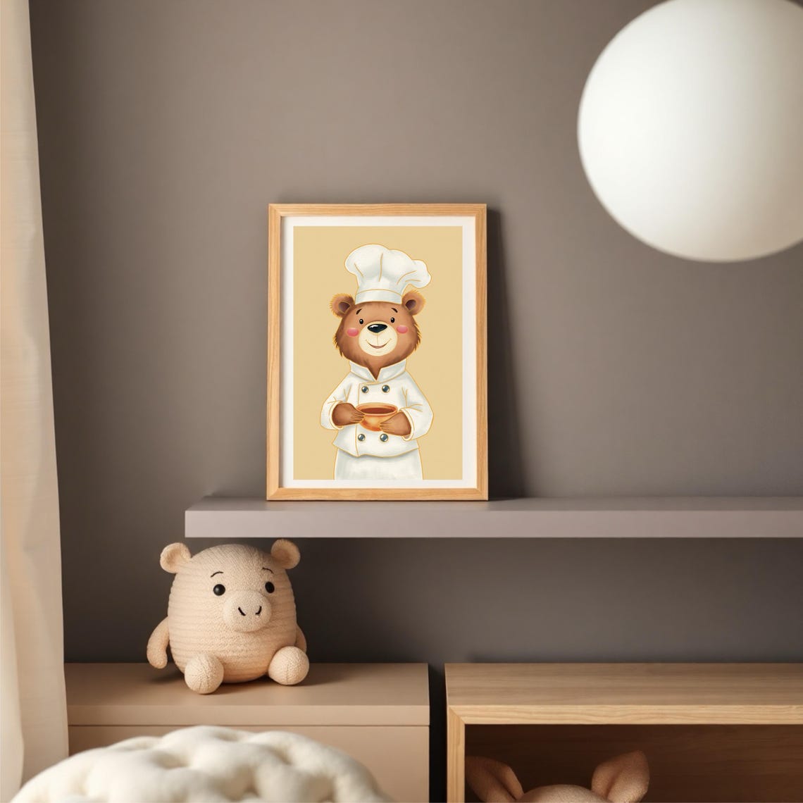 Cute Bear Chef in White Uniform Holding Bowl Kitchen Decor Poster - Image 2
