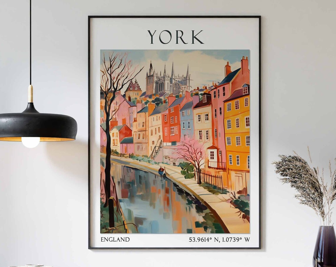 York England Canal Reflections Colorful Old Buildings Poster