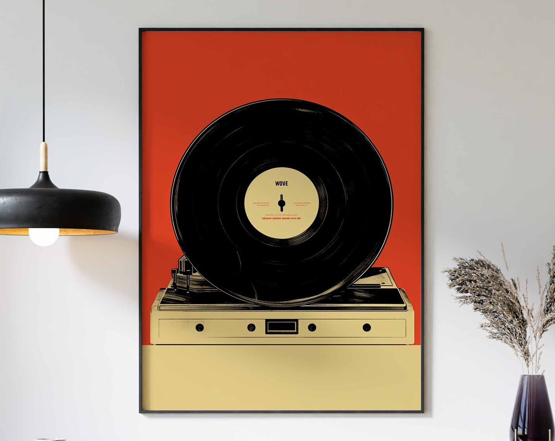 Retro Vinyl Record Player Orange Background Music Lover Poster