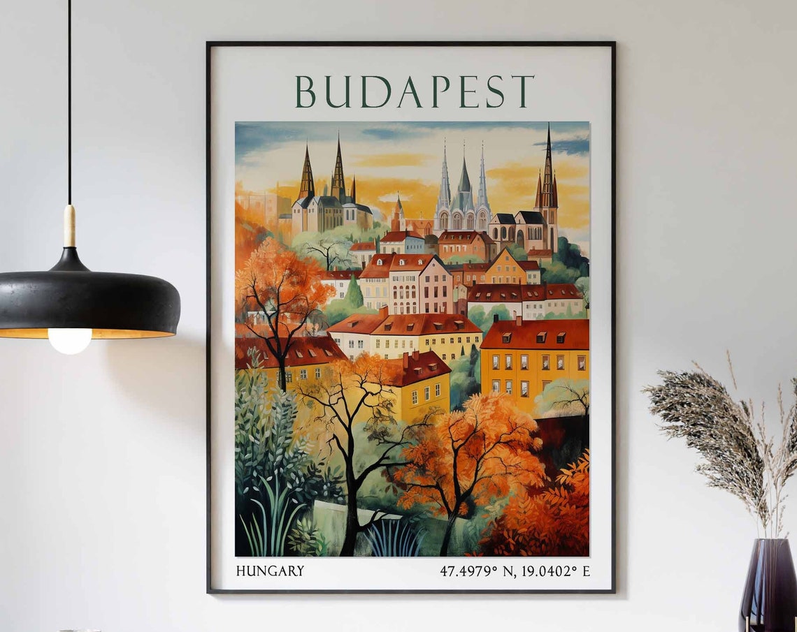 Gothic Spires Above Autumn Rooftops in Budapest Hungary Poster