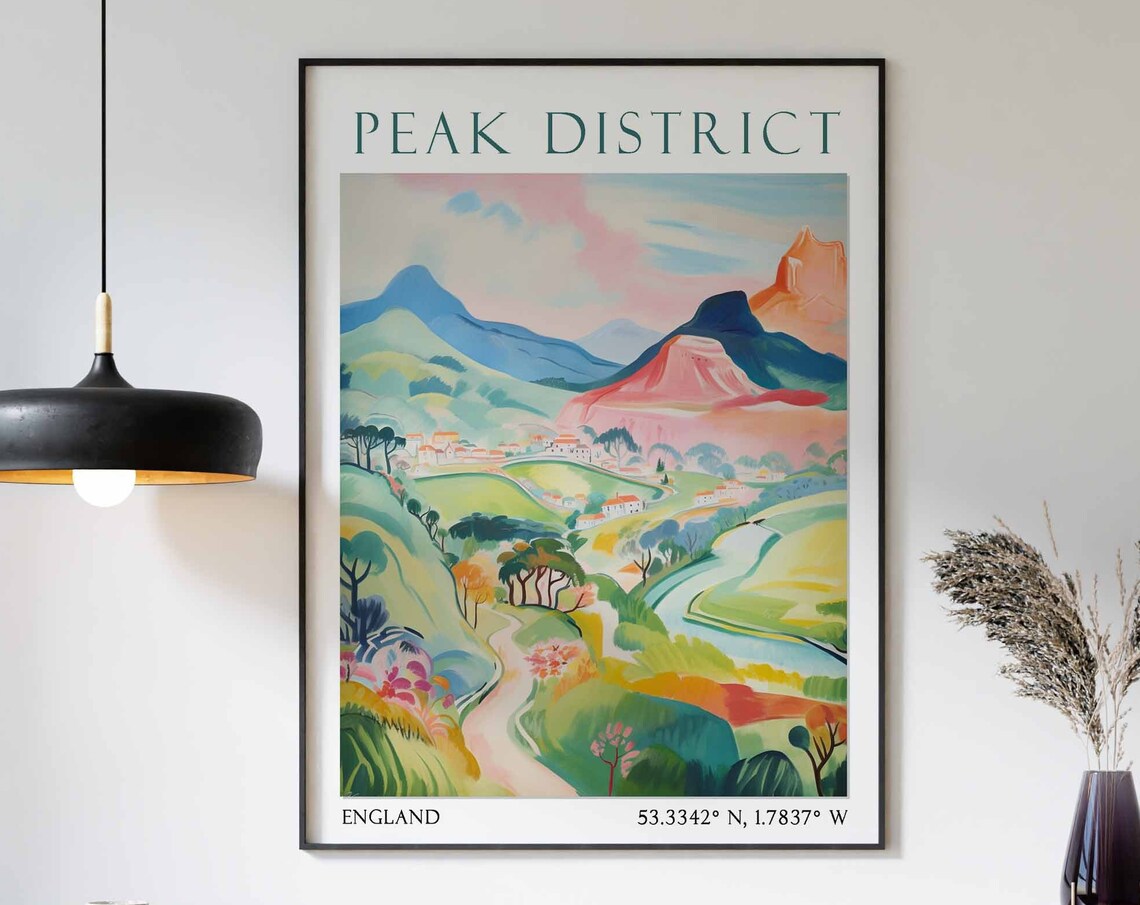 Peak District England Pastel Valley River Winding Path Poster