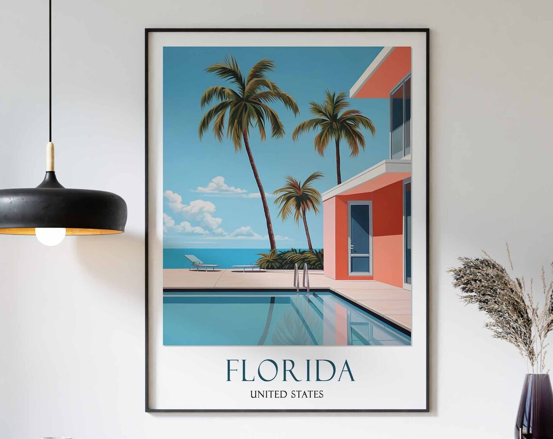 Florida United States Modern Villa Pool Palms Ocean View Poster