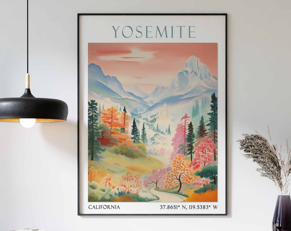 Yosemite Travel Print Yosemite Travel Poster National Park Wall Art Landscape Print Yosemite Art Print Travel Gift Vintage Wall Art