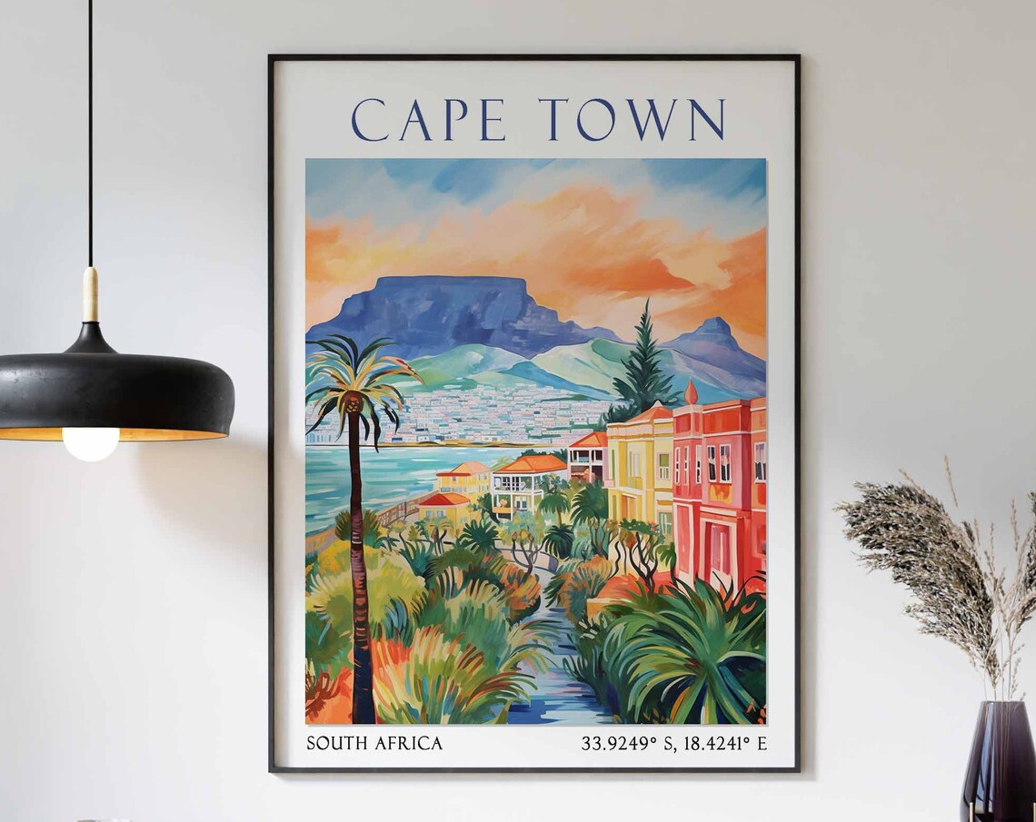 Table Mountain at Sunset with Palm Trees Above Cape Town Poster