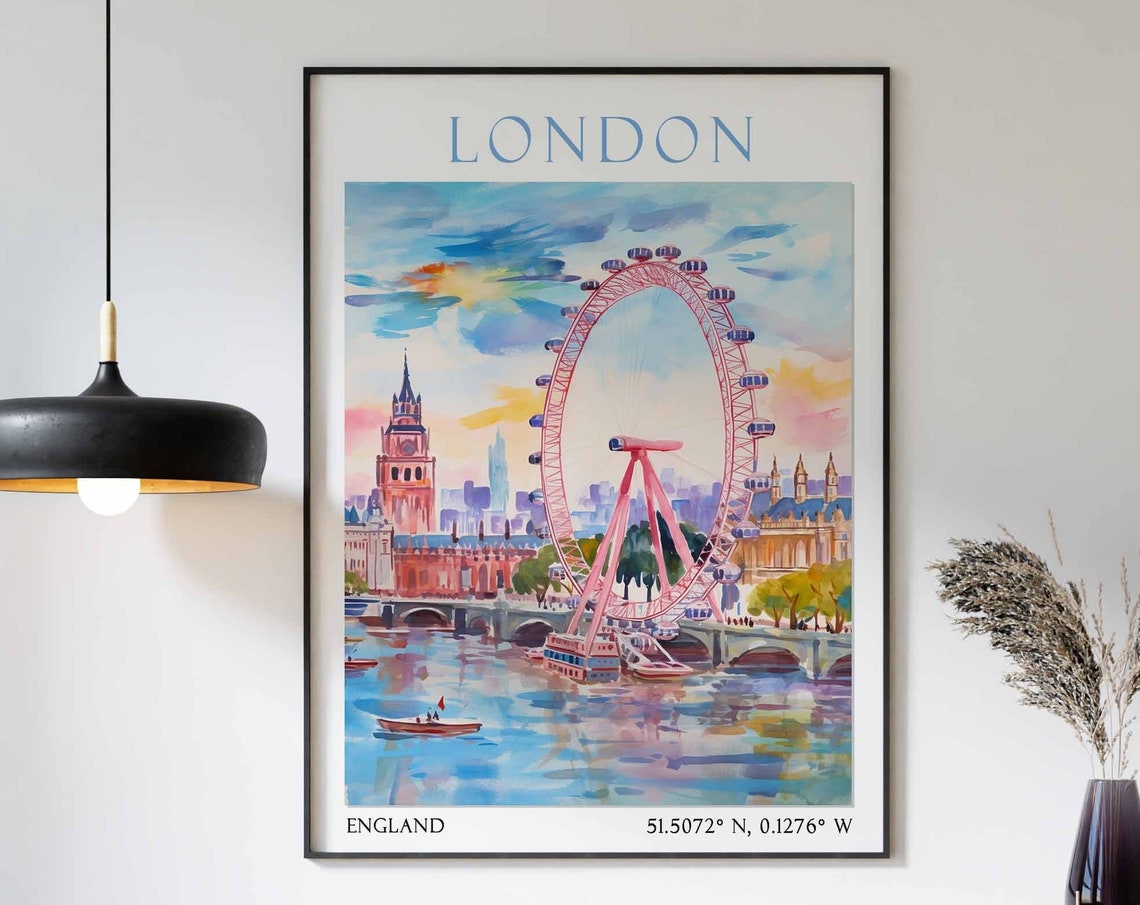 London Travel Print London Travel Poster United Kingdom Wall Art London Travel Gift Vintage Travel Decor British Wall Decor