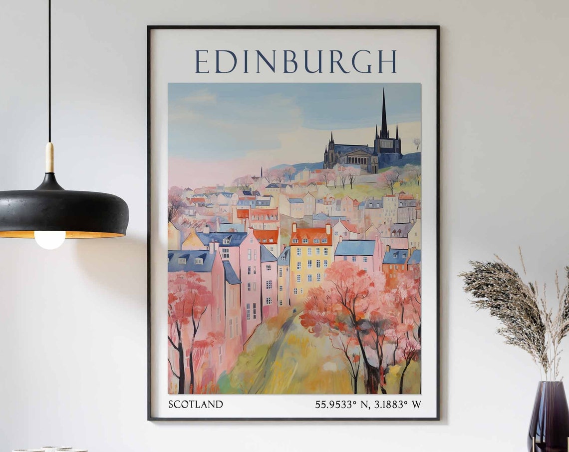 Edinburgh Pastel Cityscape with Church Spire Spring Poster Art