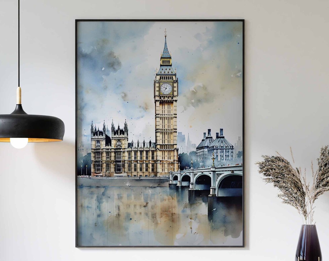Big Ben and the Houses of Parliament Watercolor London Poster