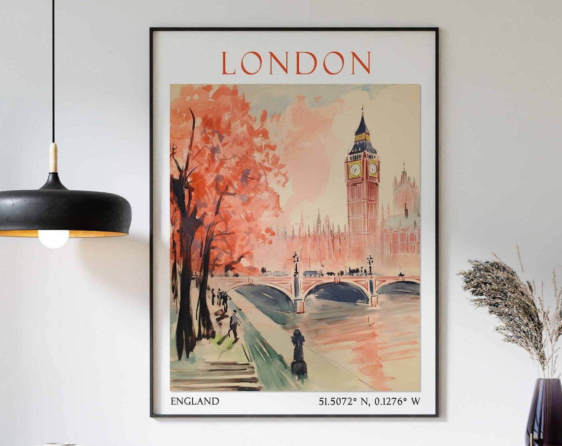 London Travel Print London Travel Poster United Kingdom Wall Art London Travel Gift Vintage Travel Decor British Wall Decor