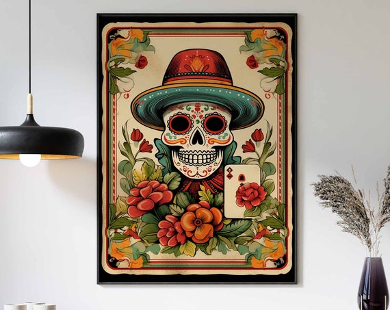 Mexican Art Rustic Wall Art Mexican Print Mexican Poster Rustic Decor Skull Art Print Vintage Poster Retro Wall Art Skull Poster