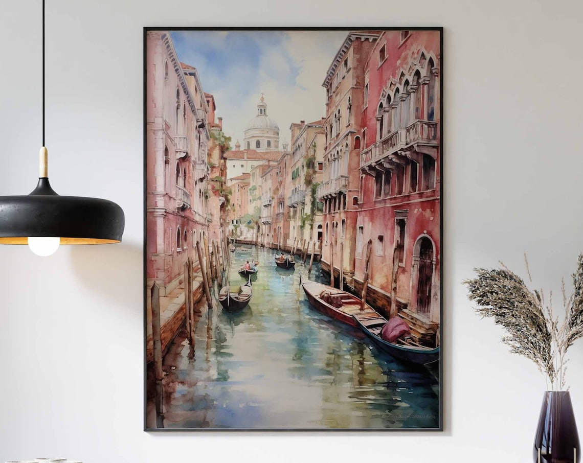 Venice Grand Canal Gondolas Pastel Watercolor Italy Travel Poster