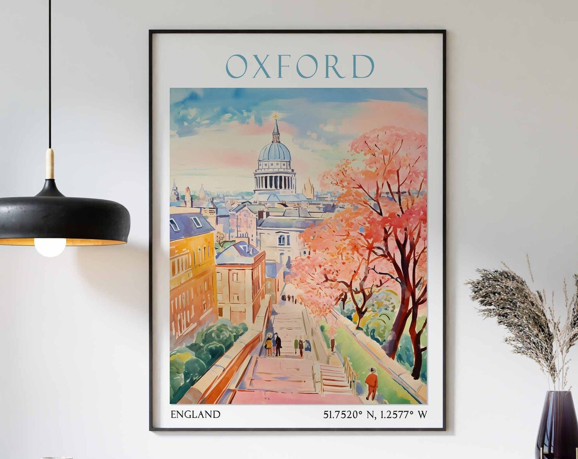 Oxford Domed University Building with Blossom Trees Poster Art