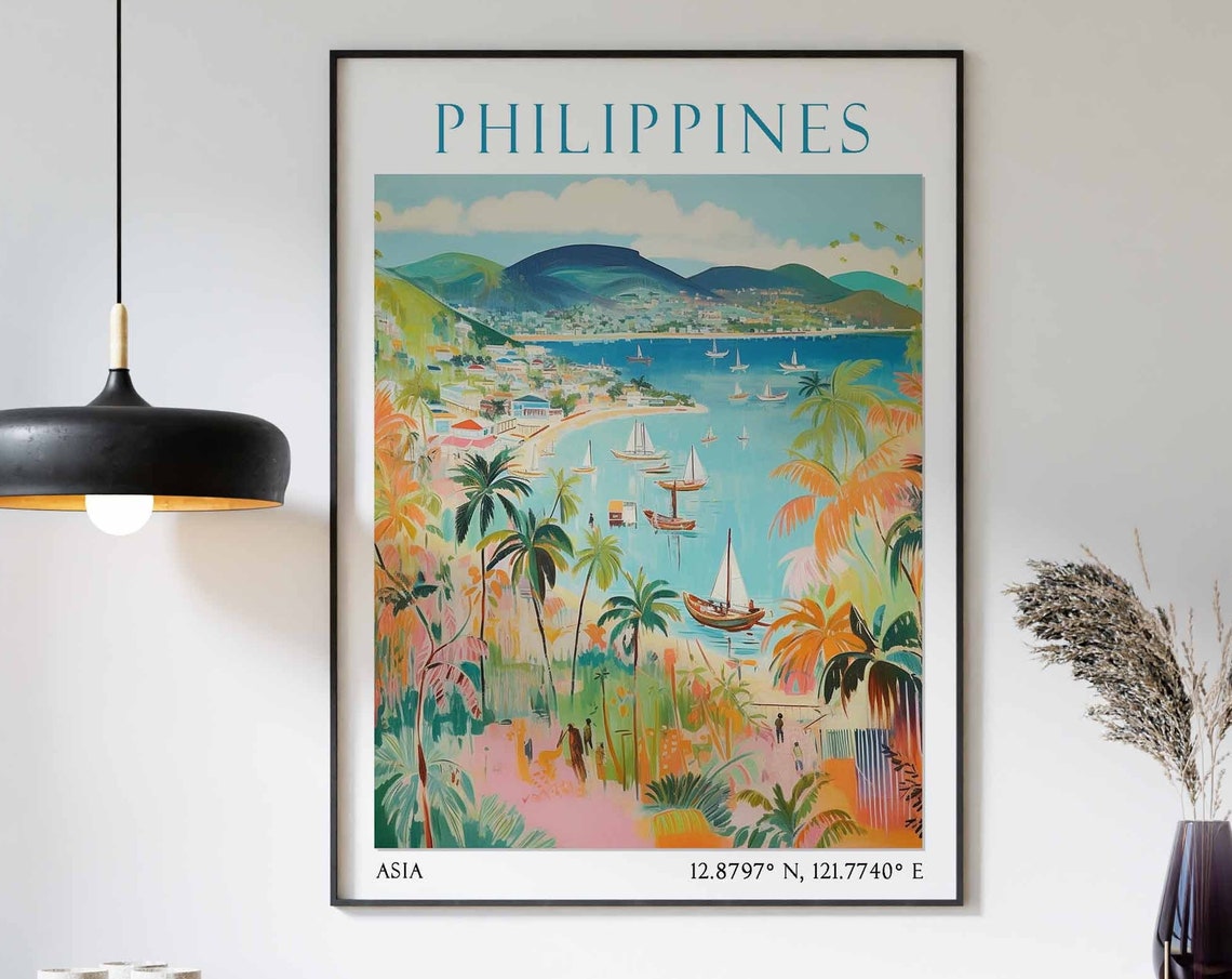 Philippines Travel Print Philippines Travel Poster Filipino Landscape Print Southeast Asian Travel Decor Travel Gift Vintage Travel Art