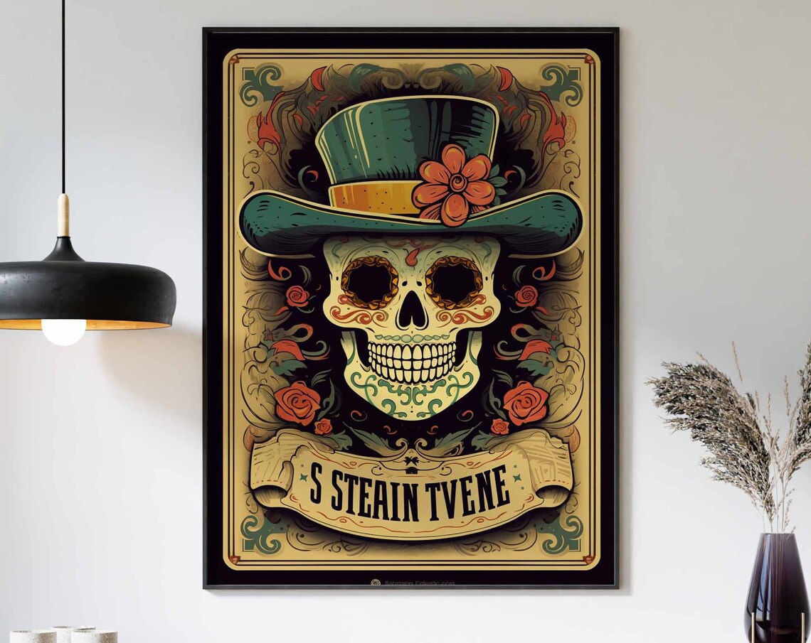Top Hat Sugar Skull Vintage Banner Day of Dead Gentleman Poster