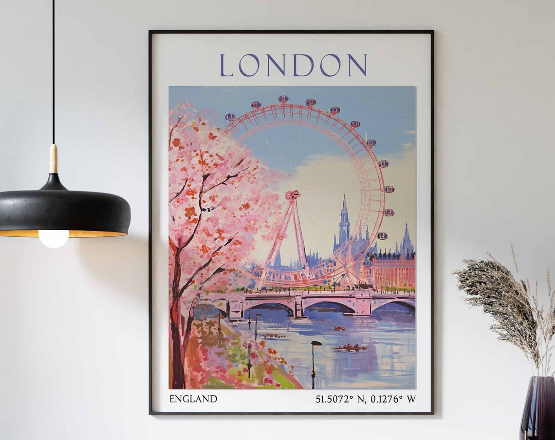 London Travel Print London Travel Poster United Kingdom Wall Art London Travel Gift Vintage Travel Decor British Wall Decor