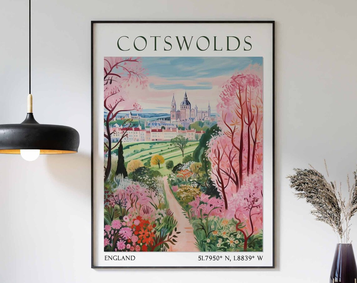 Cotswolds Flower Garden Path Leading to the Domed Town Poster Art