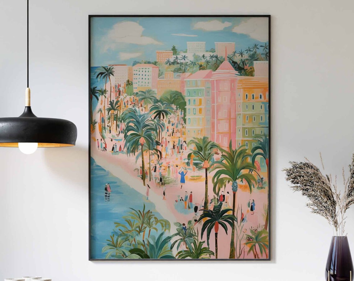 Busy Beach Town Promenade Summer Crowd Seaside Vibrant Poster