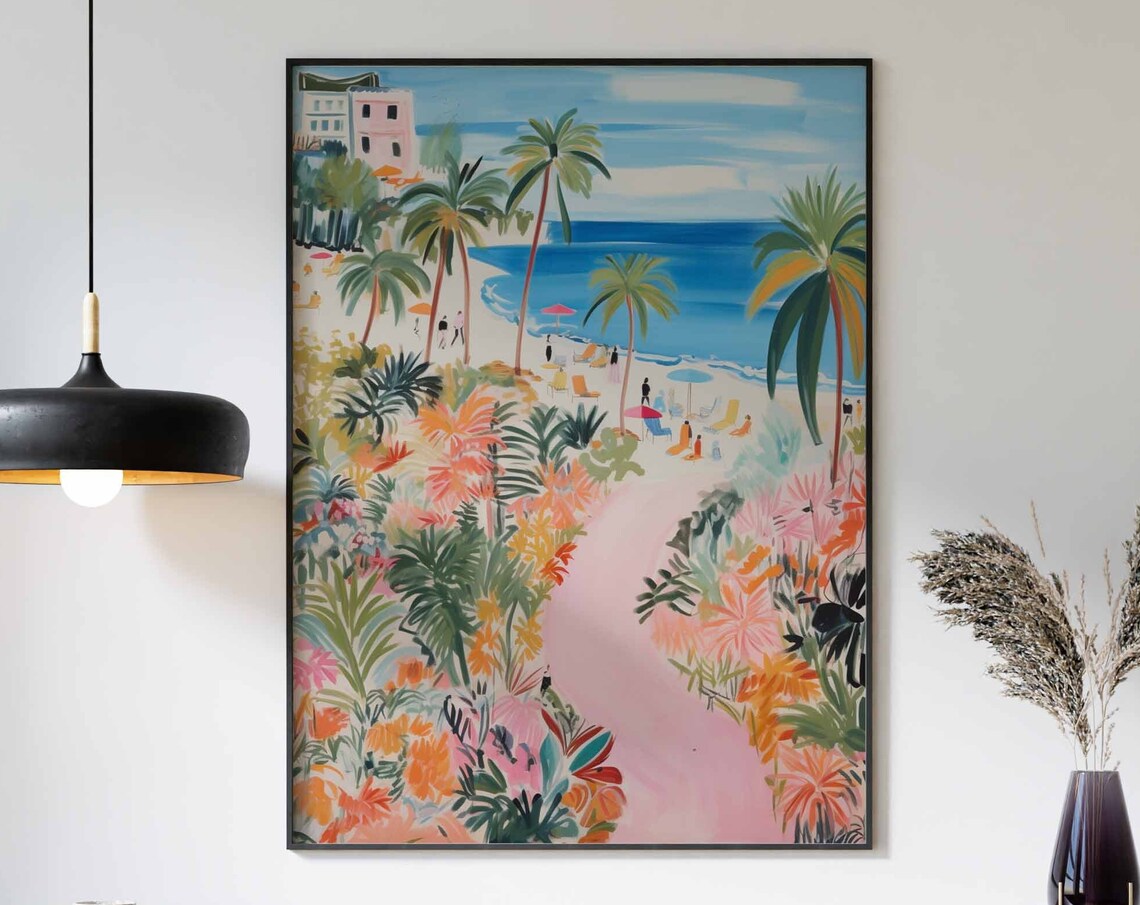 Tropical Garden Path to Beach Day Dreamy Pastel Flower Poster