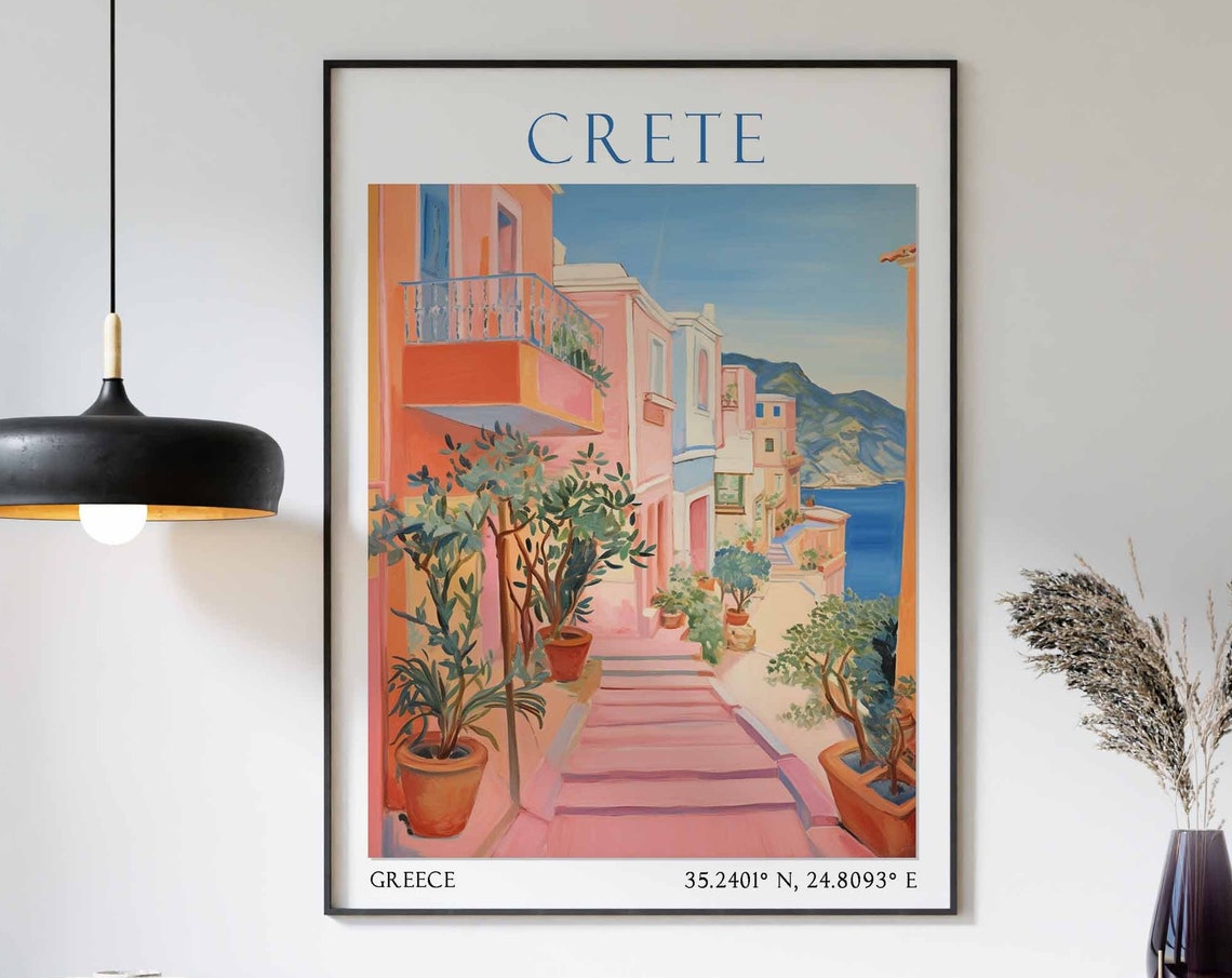 Crete Travel Print Crete Travel Poster Greece Wall Art Greek Island Travel Decor Vintage Decor Travel Gift Landscape Wall Art