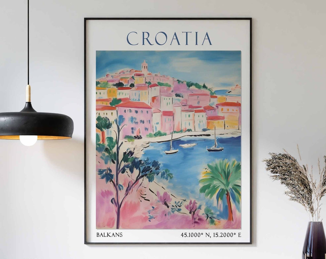 Croatia Travel Print Croatia Travel Poster Coastal Wall Art Landscape Print European Travel Decor Mediterranean Sea Art Vintage Decor