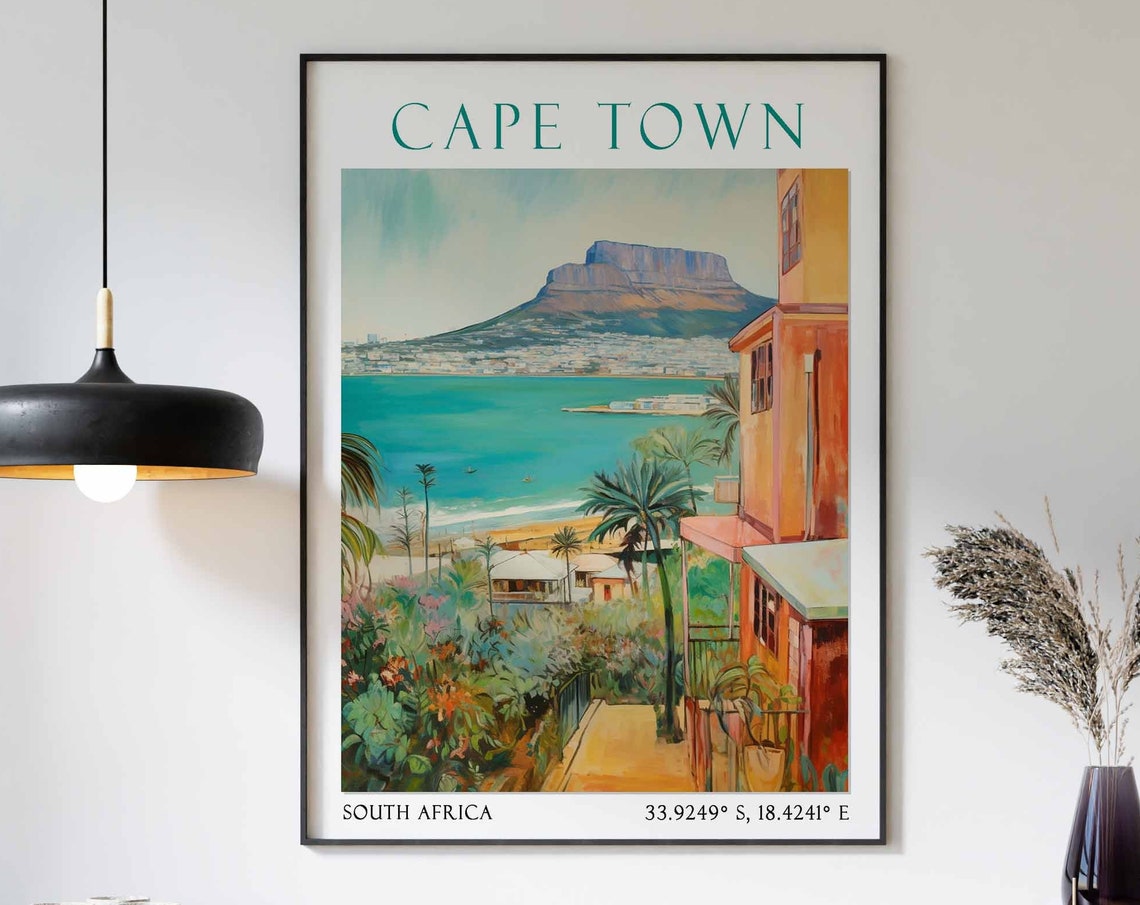 Cape Town Travel Print Cape Town Travel Poster South Africa Wall Art Table Mountain Art Vintage Cape Town Poster Vintage Travel Decor