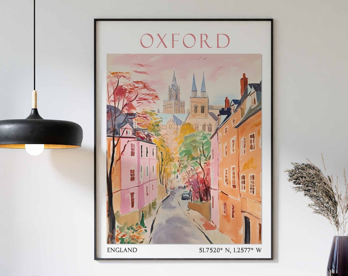 Oxford Street with Elegant Twin Church Spires England Poster Art