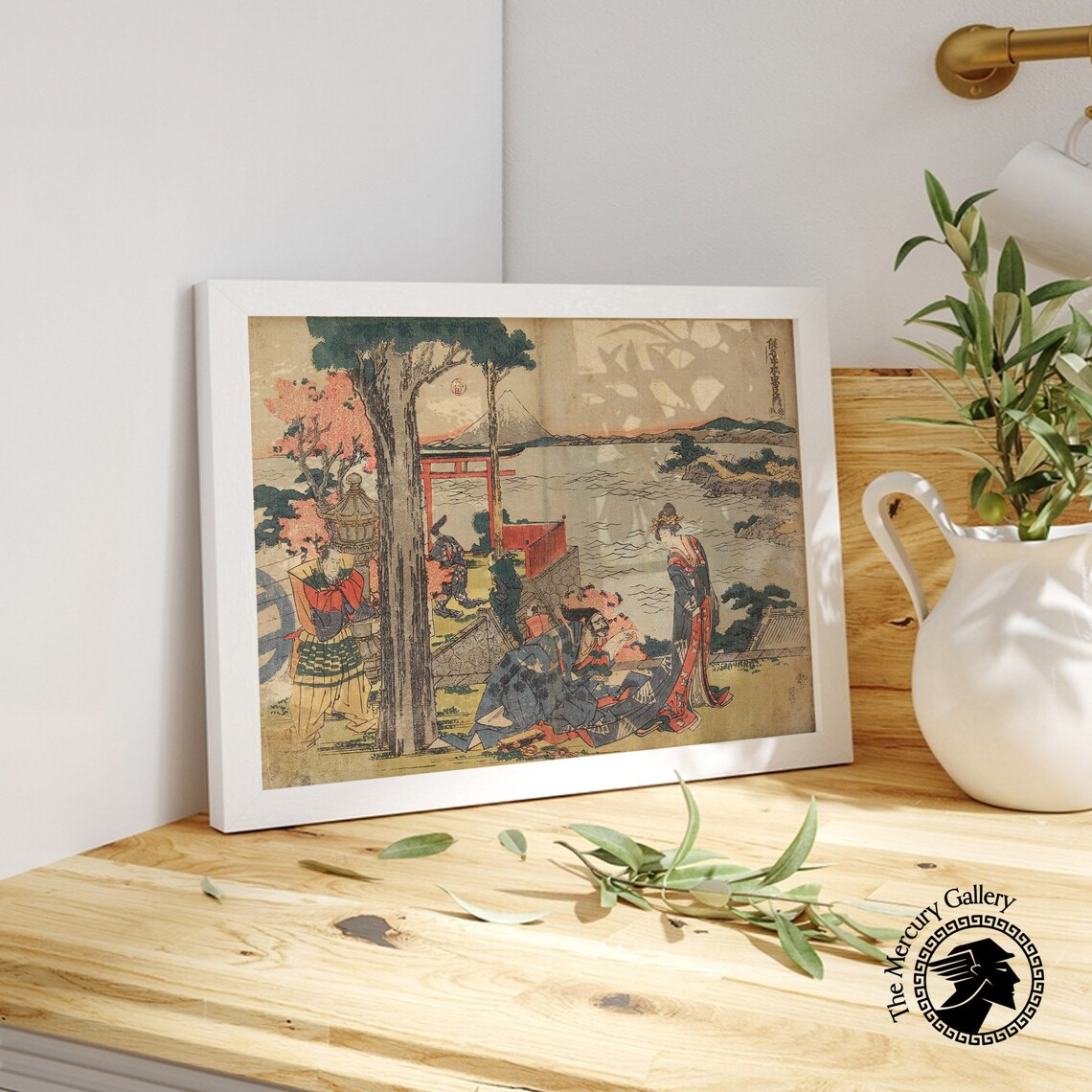 Hokusai Hakone Lake Sunset Figures Mount Fuji View Ukiyo E Art Poster - Image 5