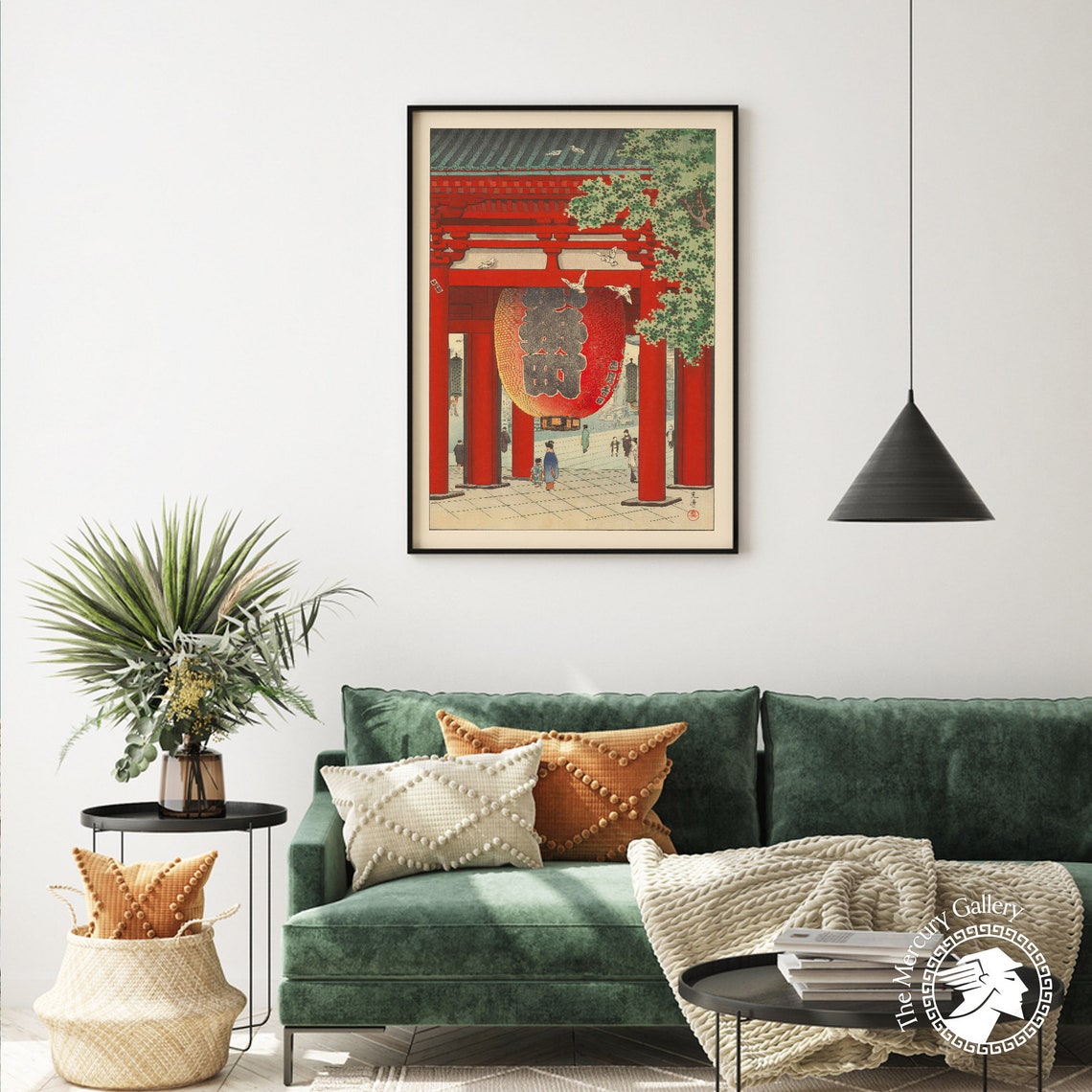 Tokyo Asakusa Kannon Nio Gate Red Lantern Woodblock Art Poster - Image 2
