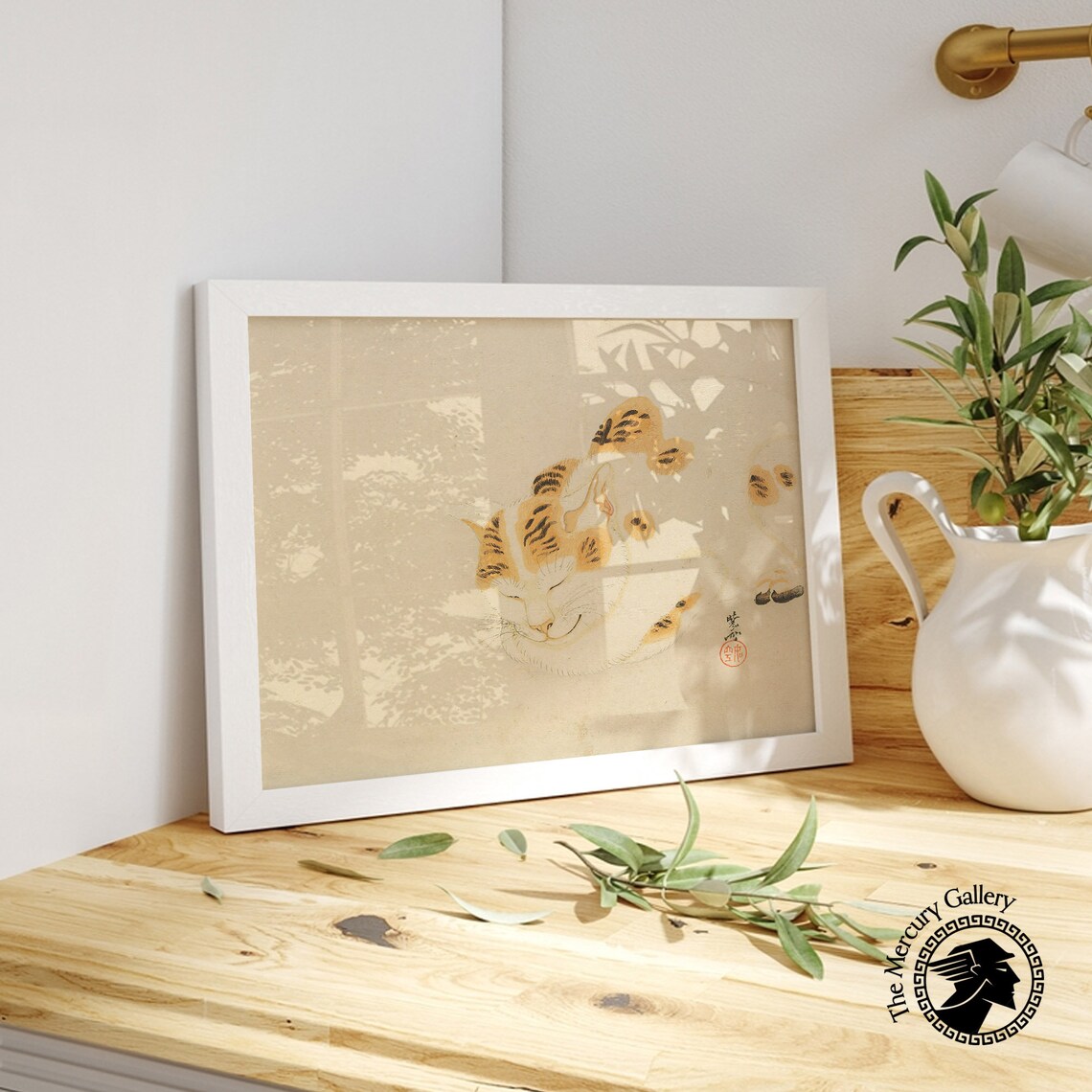 Sleeping Tabby Cat Curled Up Vintage Japanese Ink Painting Cat Art Poster - Image 5