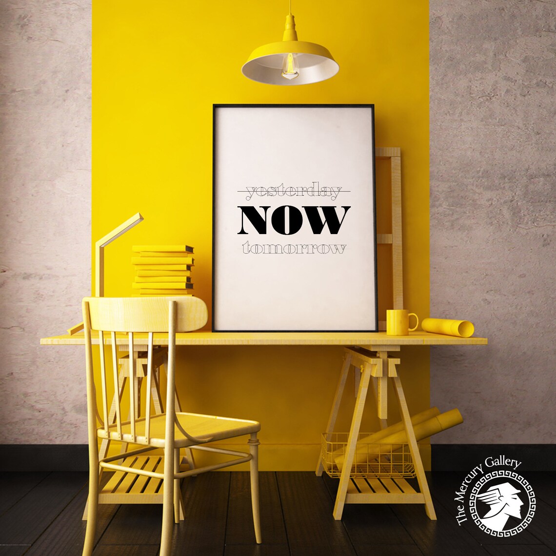 Yesterday Now Tomorrow Inspirational Typography Minimalist Black White Poster - Image 5