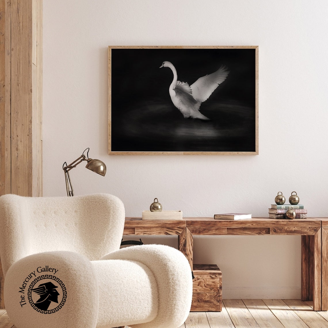 White Swan Taking Flight Dramatic Black And White Fine Art Photo Print - Image 3