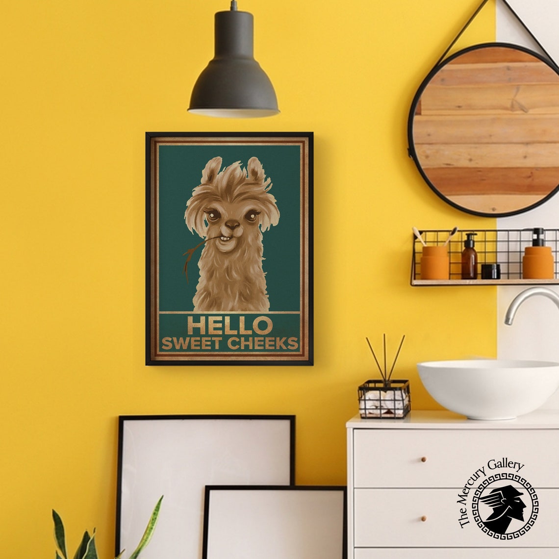 Llama Hello Sweet Cheeks Funny Vintage Retro Bathroom Animal Poster - Image 6