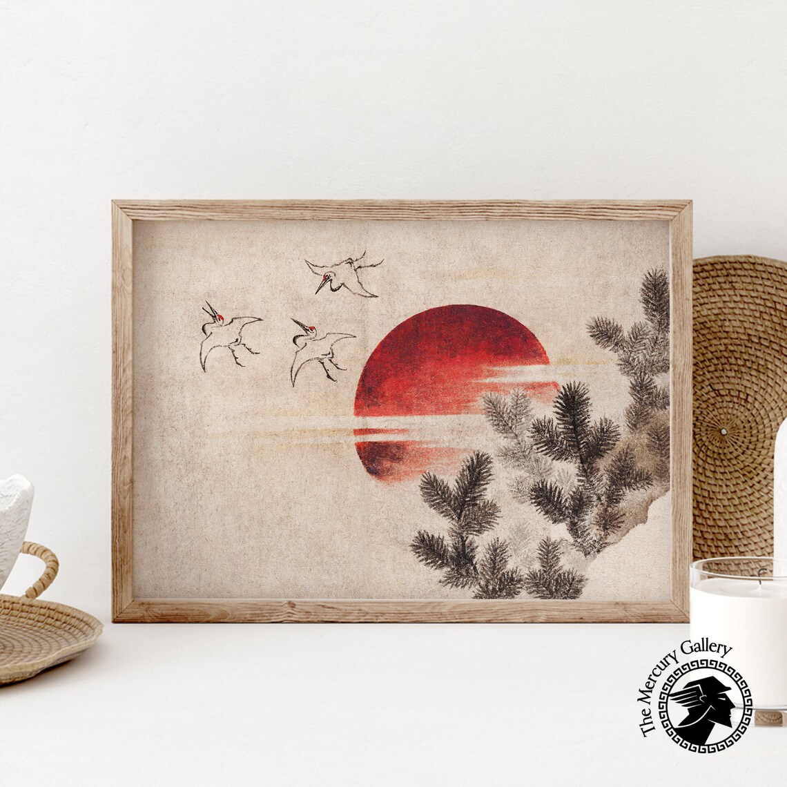 Katsushika Hokusai Birds and Sunset Ukiyo-E Art Print - Image 6
