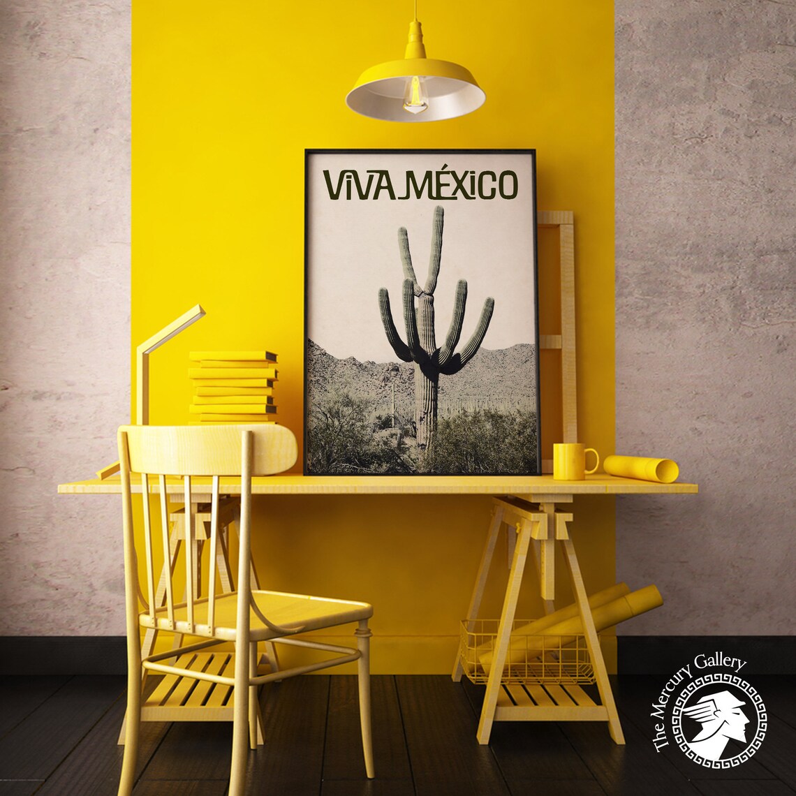 Viva Mexico Saguaro Desert Monochrome Photo Retro Travel Poster Print - Image 5