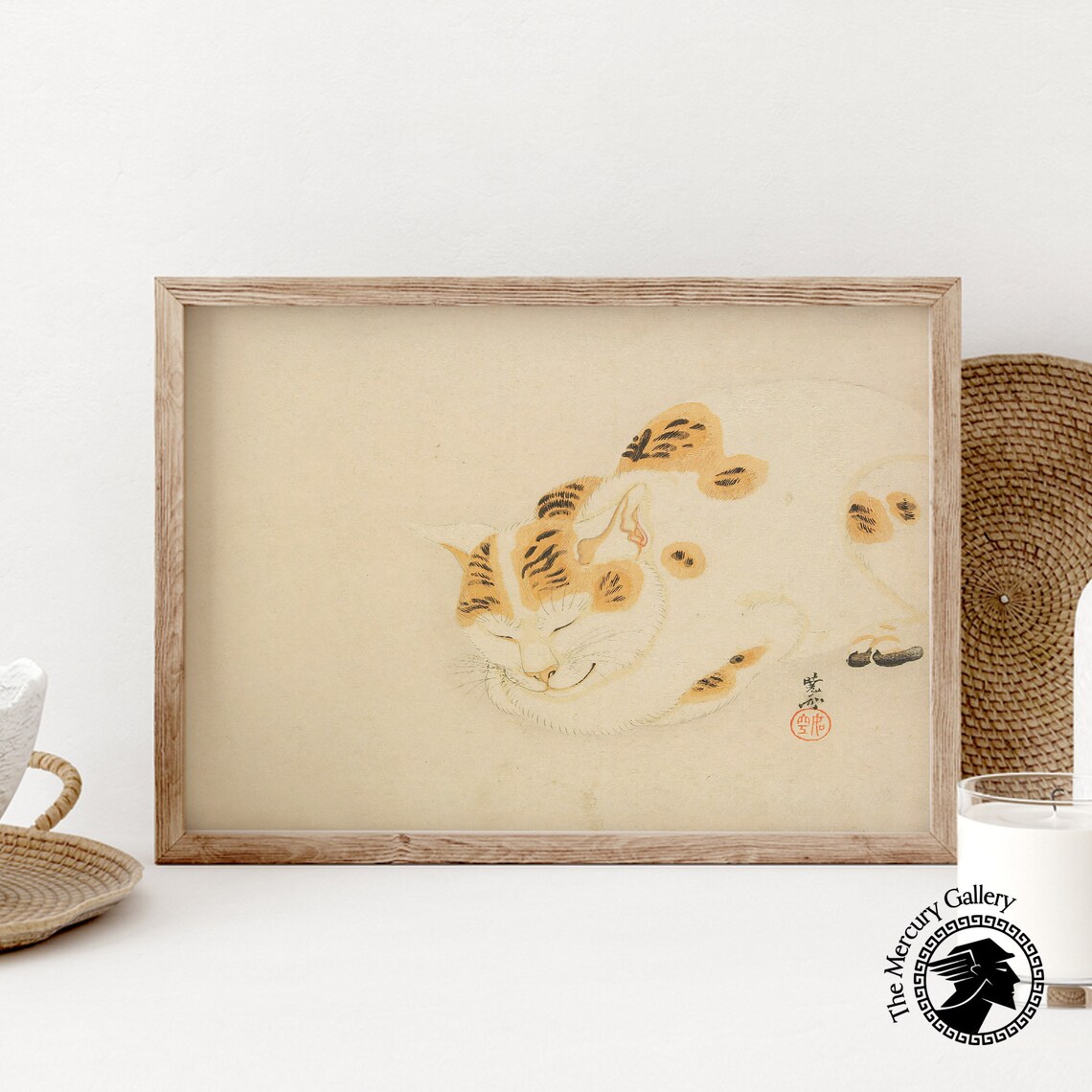 Sleeping Tabby Cat Curled Up Vintage Japanese Ink Painting Cat Art Poster - Image 6