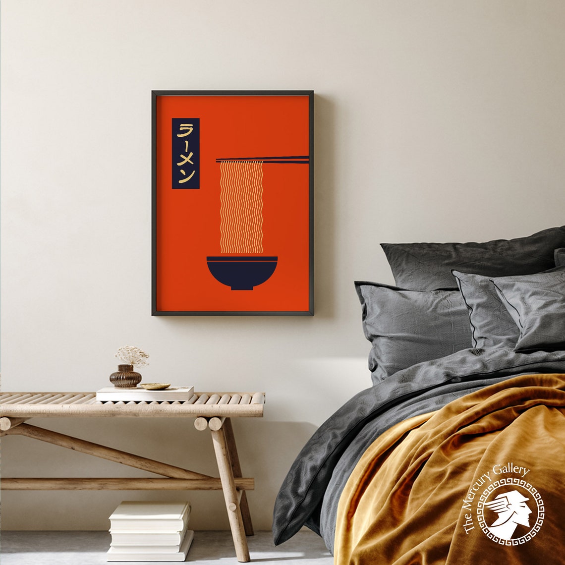Minimalist Ramen Noodle Bowl Orange Japanese Kitchen Wall Art Poster - Image 2