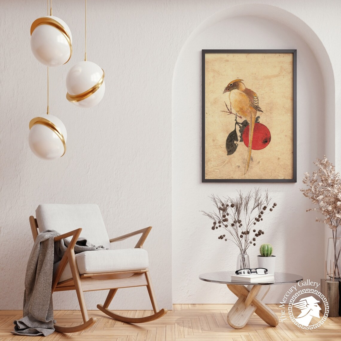 Long Tailed Bird With Red Sun Circle Vintage Japanese Bird Art Poster - Image 6
